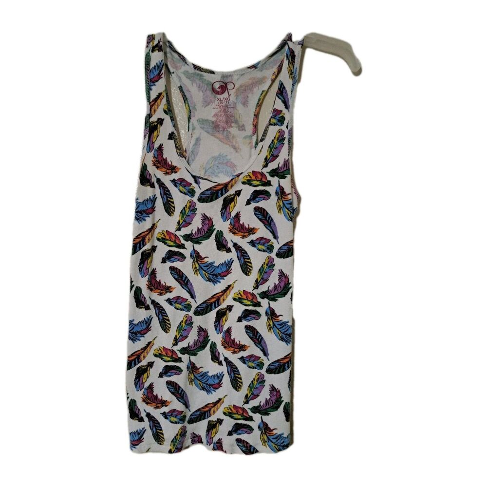 OP Womens Juniors Tank Top XL 15 17 Feather Ribbed Y2K White